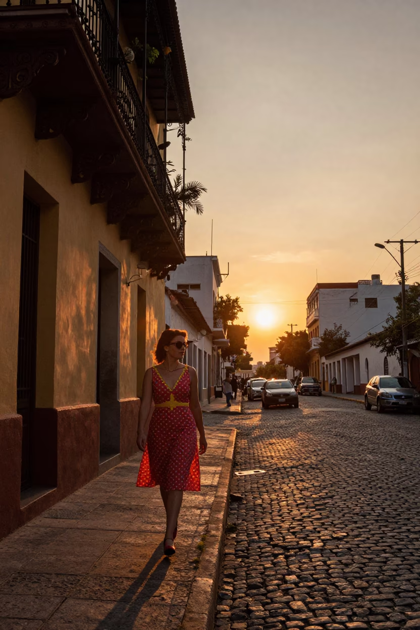 Buenos Aires Sunset Street Scene with Vintage Fashion and Local Details in in Buenos Aires, Argentina