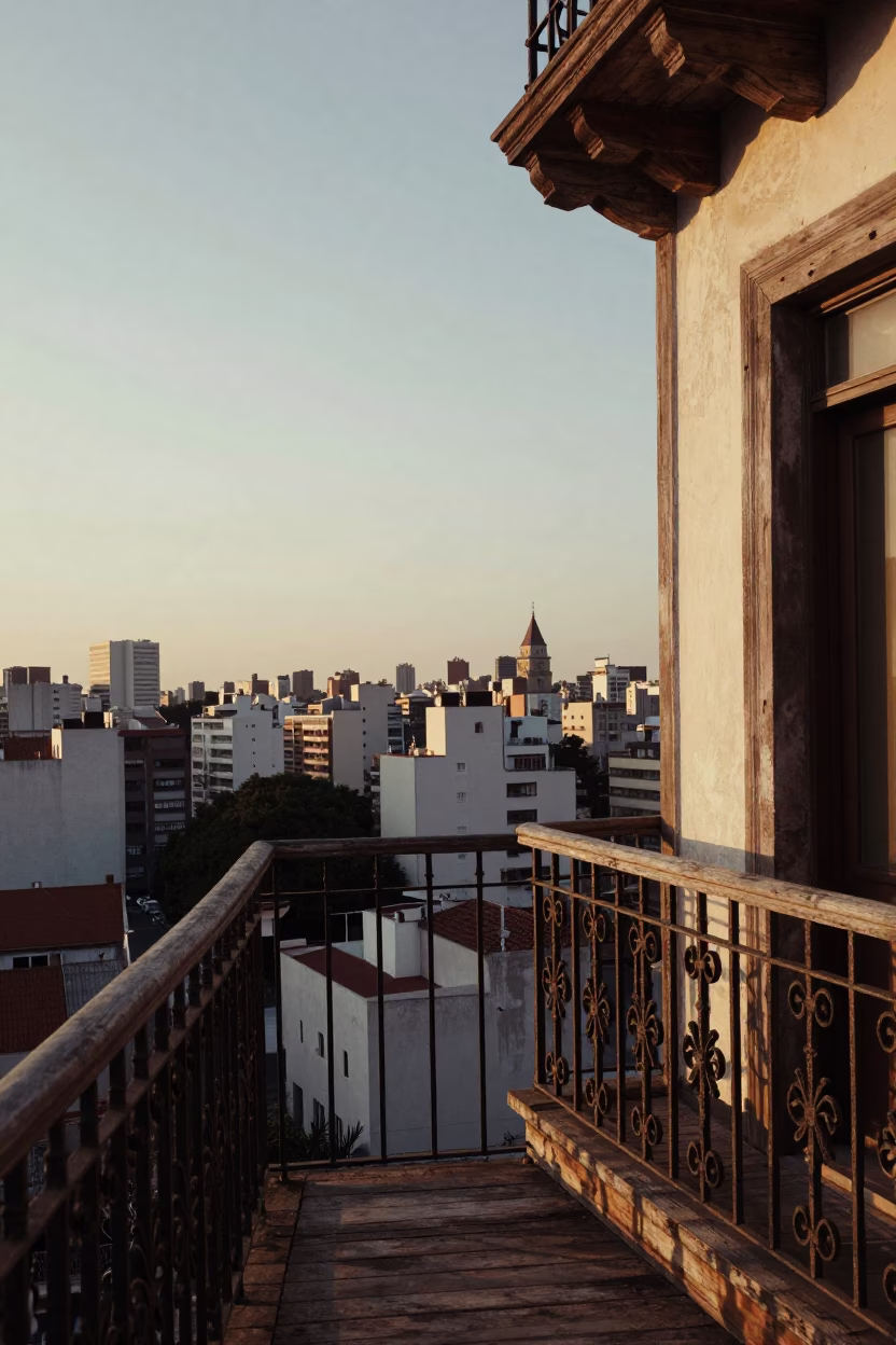 Buenos Aires Terrace Scene at As The Sun Drops Toward The Horizon in in Buenos Aires, Argentina