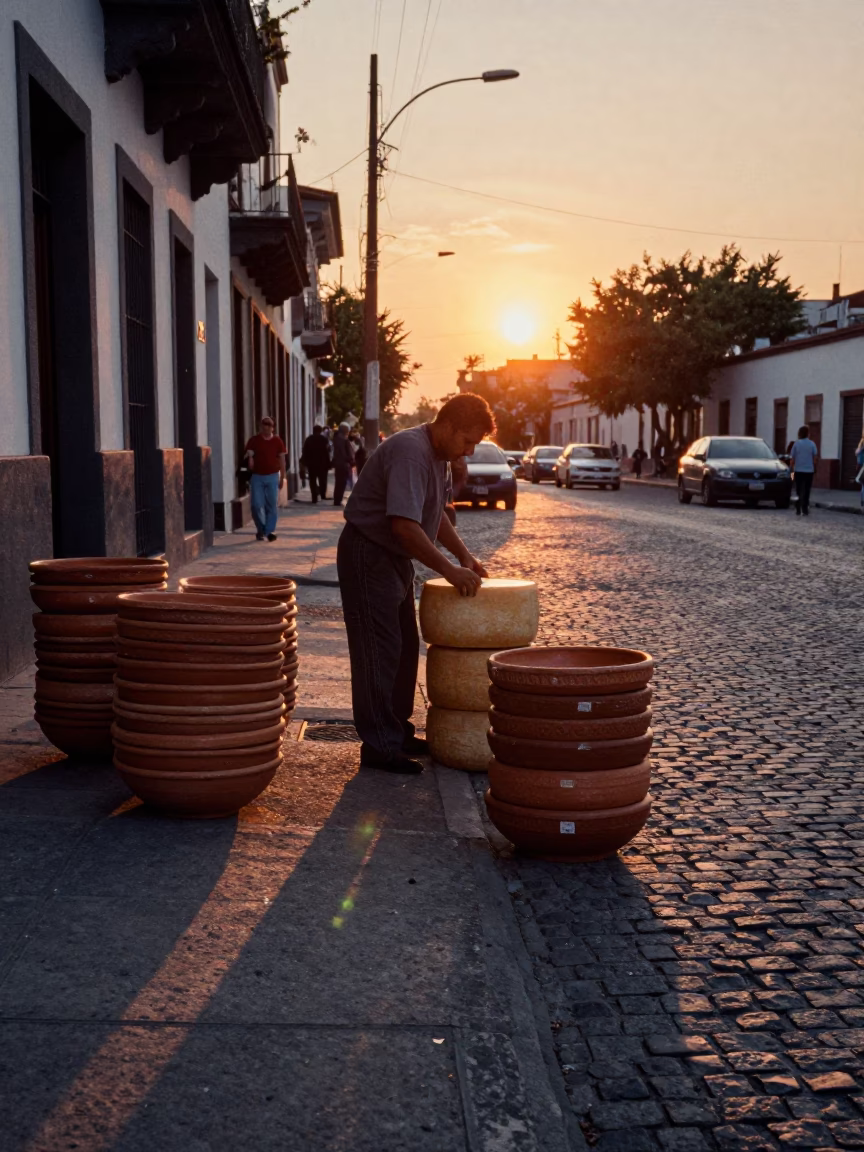 Buenos Aires Terracotta Bowls at As The Sun Drops Toward The Horizon in in Buenos Aires, Argentina