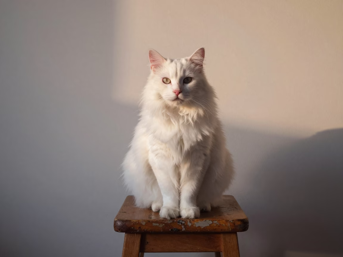 Buenos Aires Turkish Angora Cat at First Light Of Dawn in in Buenos Aires, Argentina