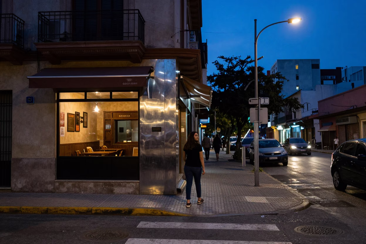 Buenos Aires Twilight Street Scene with Brushed Steel and Local Details in in Buenos Aires, Argentina