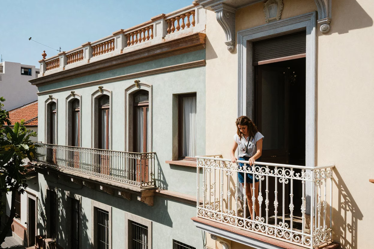 Buenos Aires Vibrant Balcony at Bright Midmorning Light in in Buenos Aires, Argentina