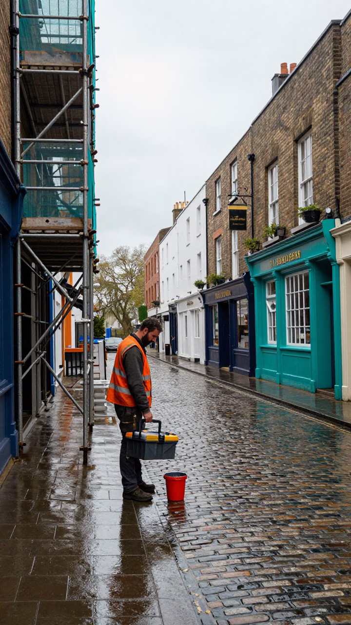 Builder Pausing in Bristol in in Bristol, United Kingdom