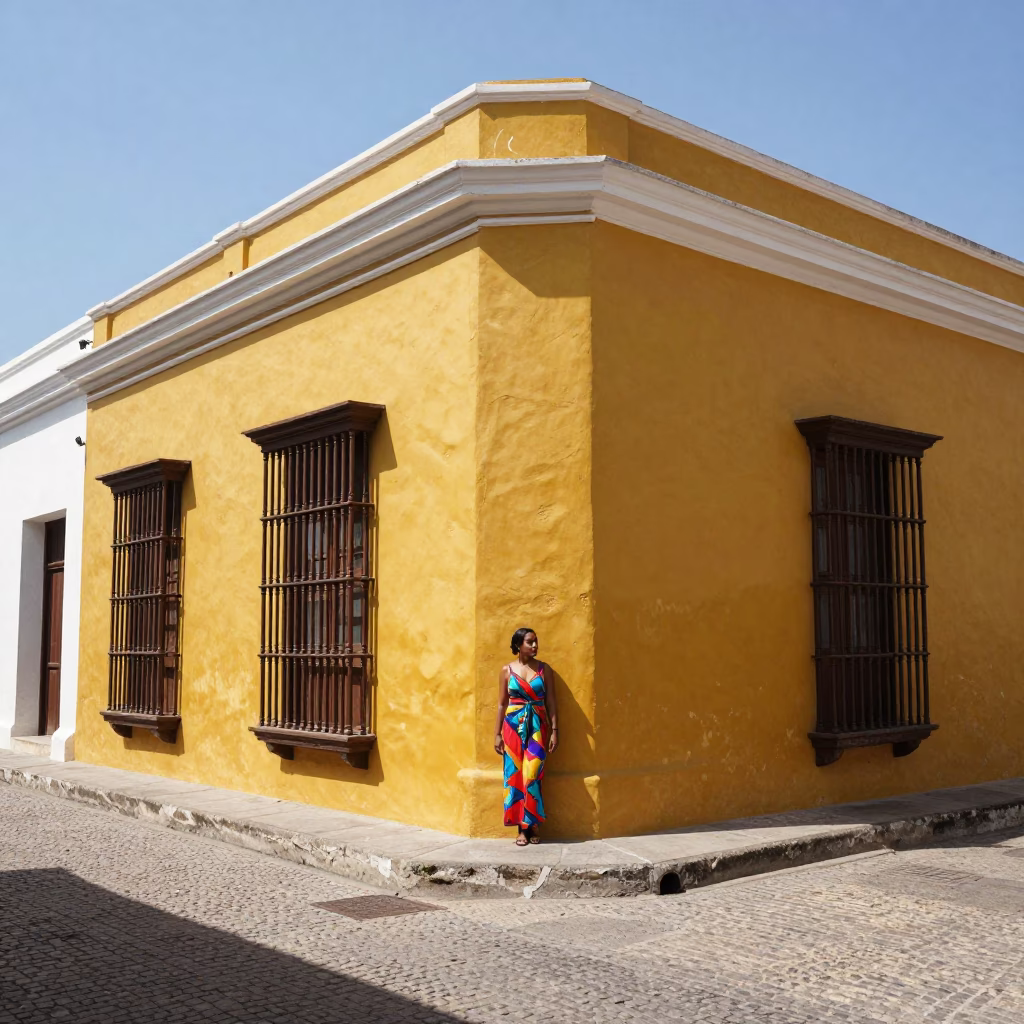 Building Corner in Cartagena at Midday Light in in Cartagena, Colombia