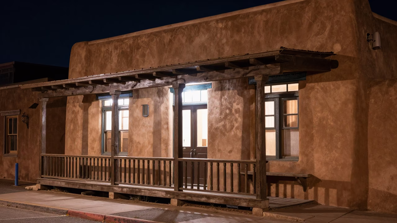 Building Exterior at Late At Night Light in Santa Fe in in Santa Fe, New Mexico, United States