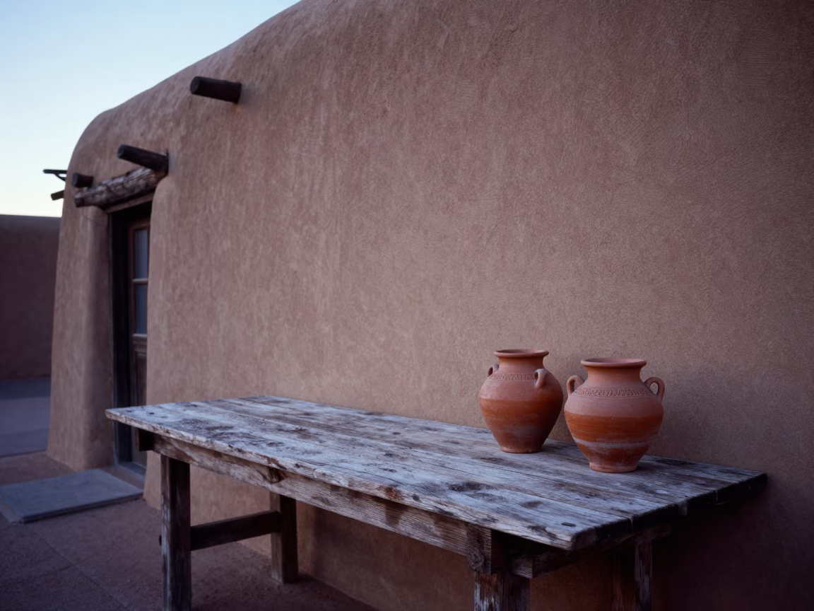 Building Exterior in Santa Fe at Sunrise Light in in Santa Fe, New Mexico, United States