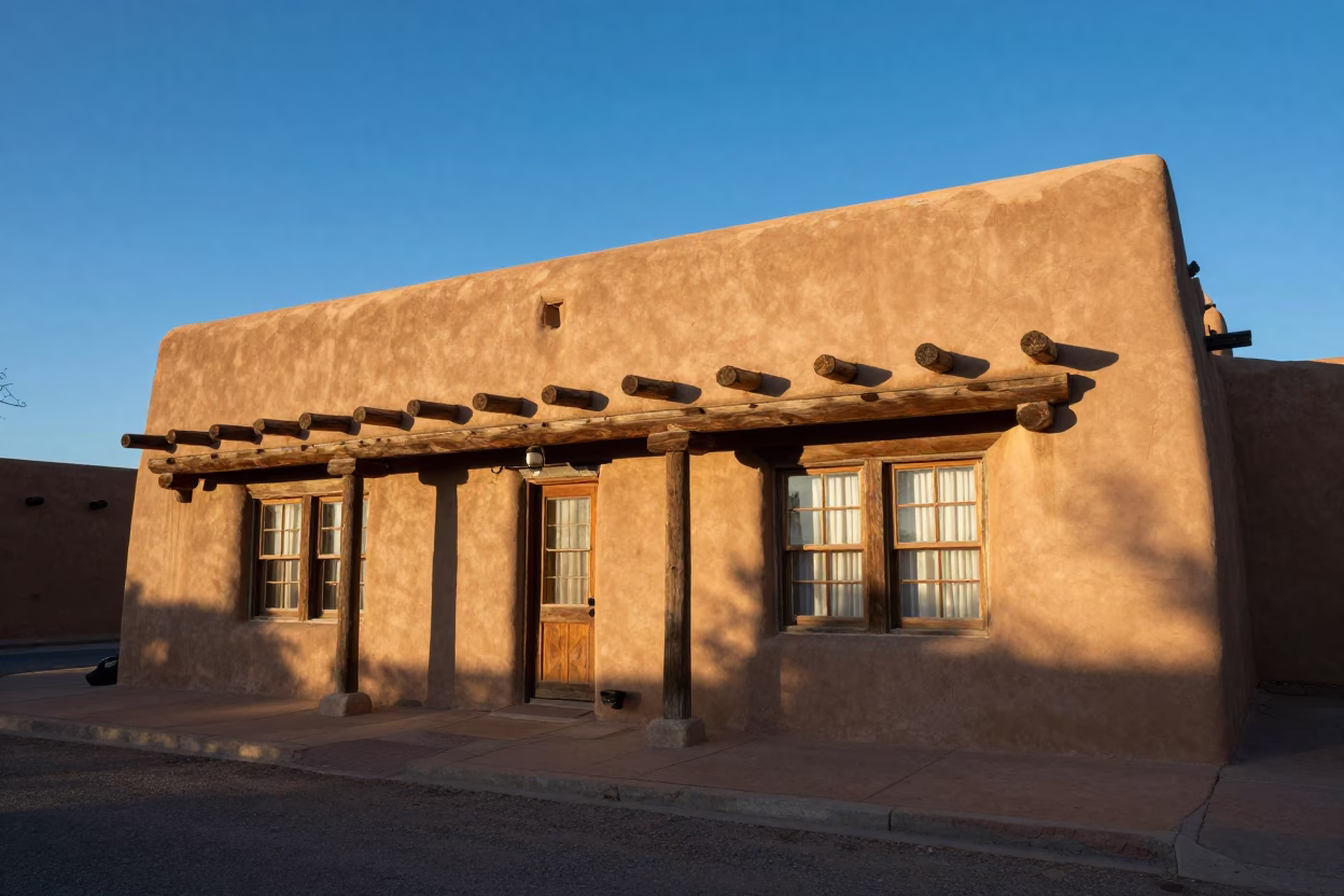 Building Exterior in Santa Fe at The Early Afternoon Light in in Santa Fe, New Mexico, United States