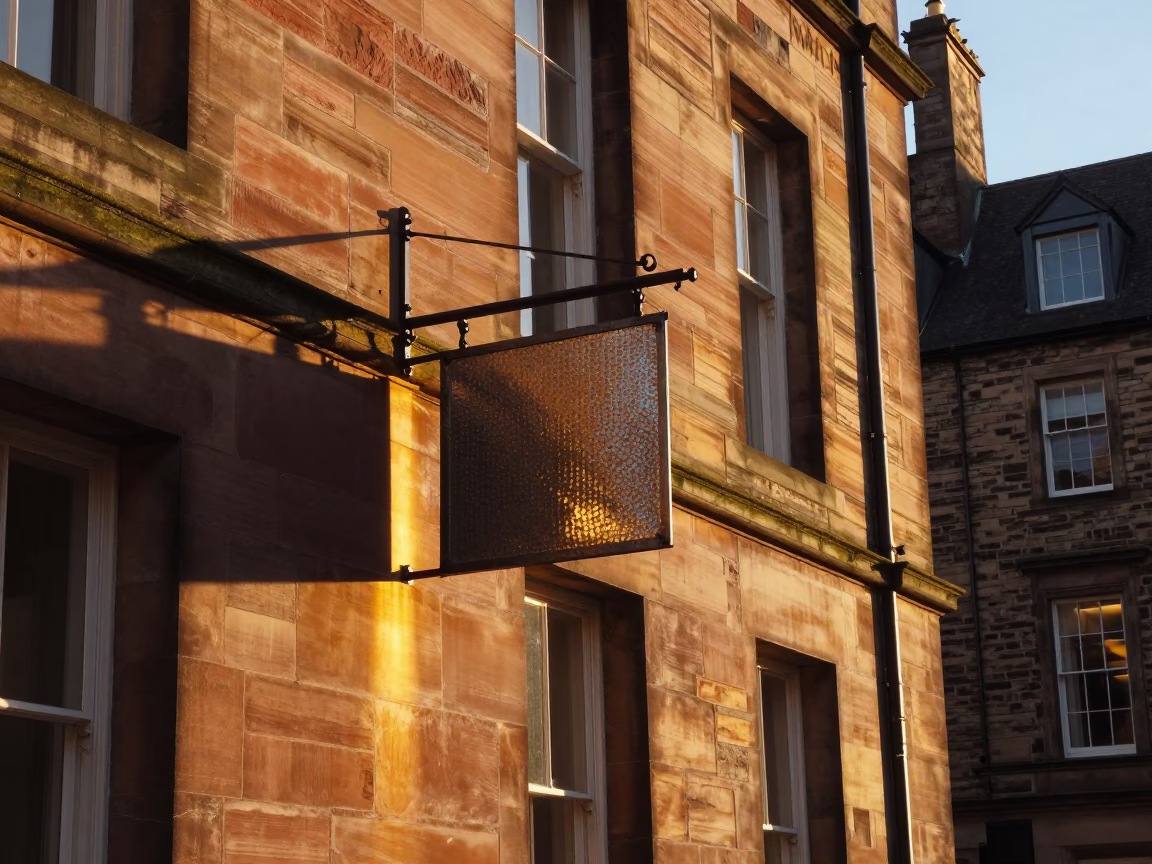 Building Facade in Edinburgh at Sunset Light in in Edinburgh, United Kingdom