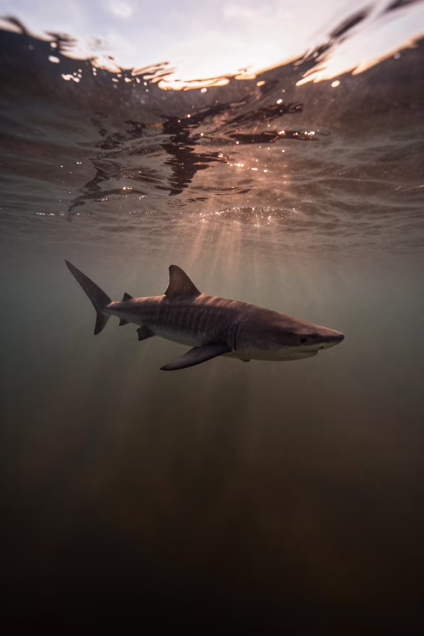 Silhouette of Bull Shark in Tanzanian River Mouth in in Tanzania
