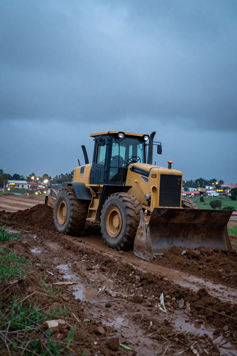 Bulldozer on Hillside in Al-Fashir Monsoon Evening in near Al-Fashir