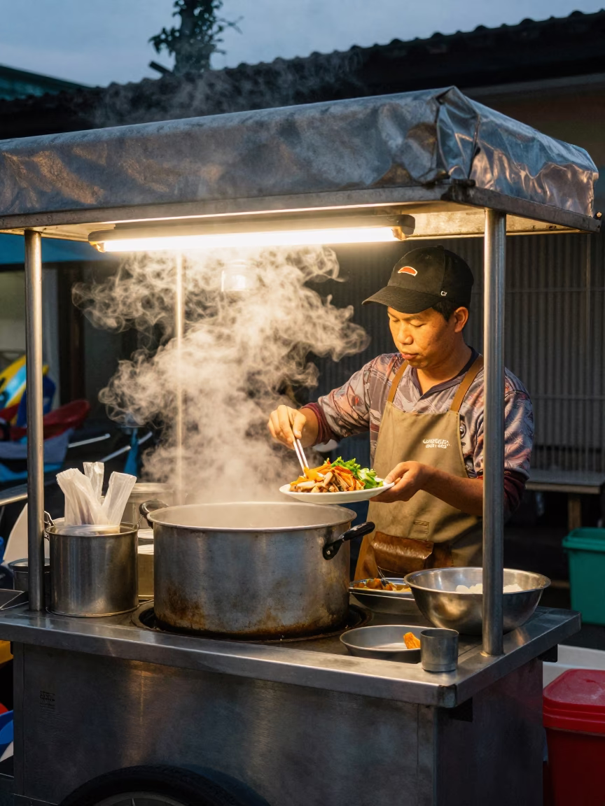 Bun Cha in Kaohsiung at The Early Evening Light in in Kaohsiung, Taiwan