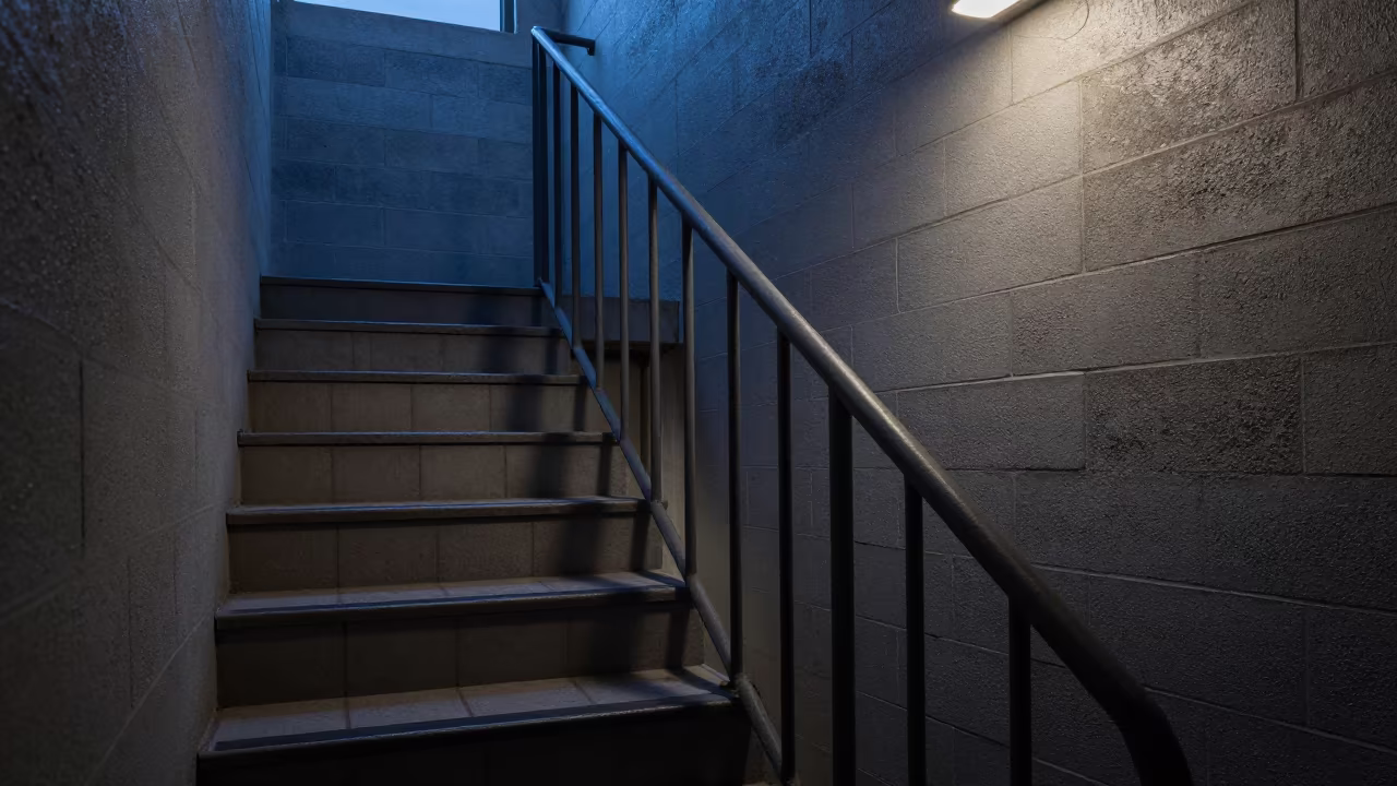 Bunk Tag Rail Silhouette in Chad Bunker Stairwell in inside a bunker stairwell in Chad