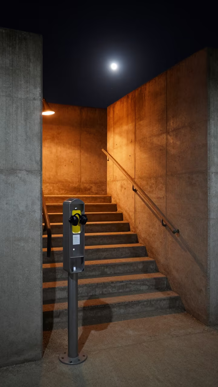 Bunker Stairwell Dispenser Midnight Firelight in inside a bunker stairwell near Beirut