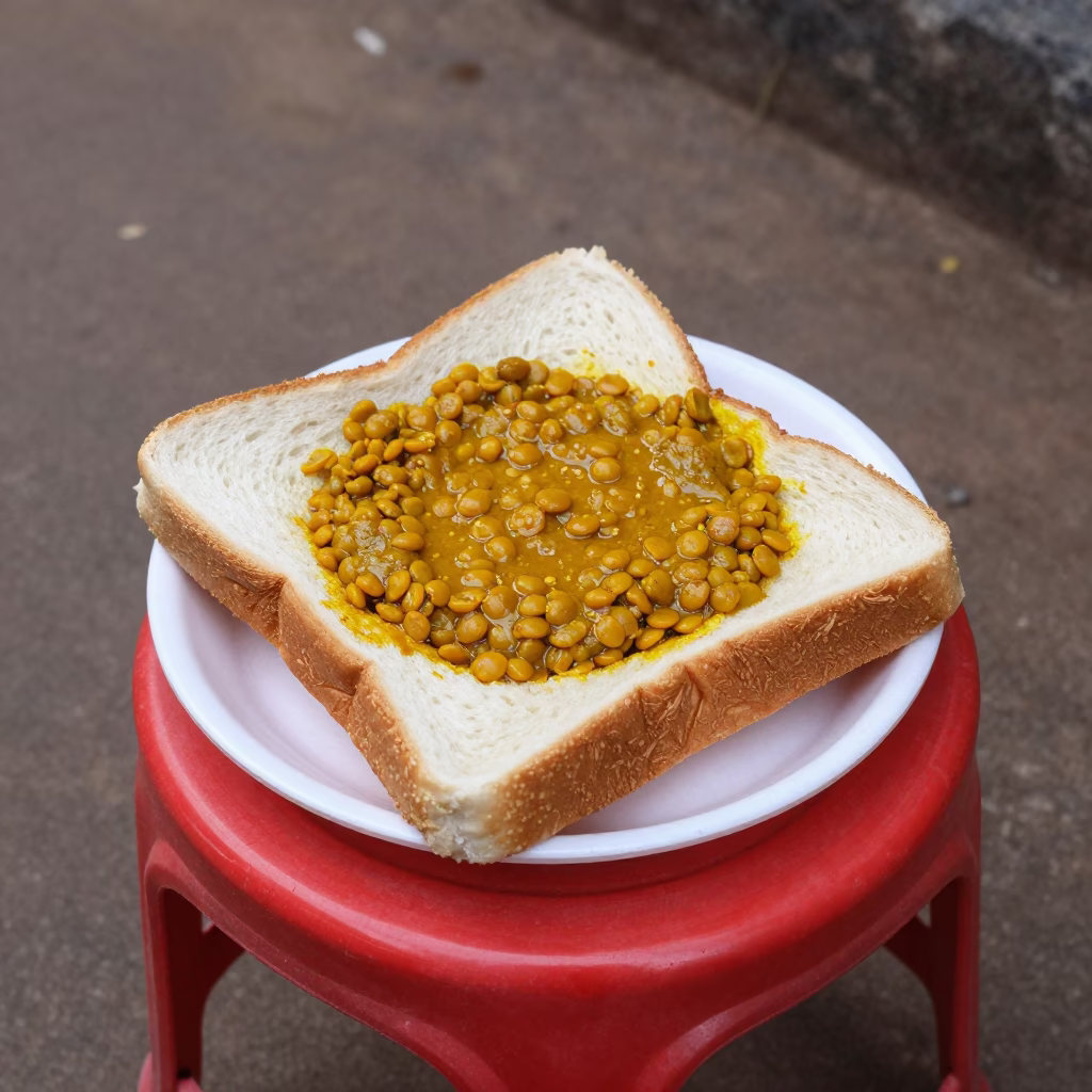 Bunny Chow Curry Plate on Plastic Stool in Kochi India Early Afternoon Street Scene in in Kochi, India