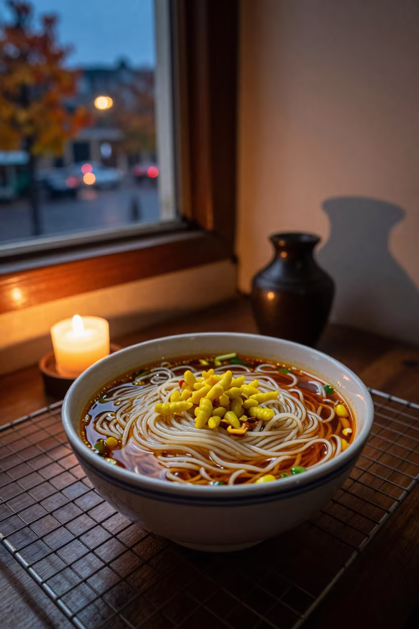 Burmese Shan Noodles on Kabul Bakery Rack in on a bakery cooling rack in Kabul