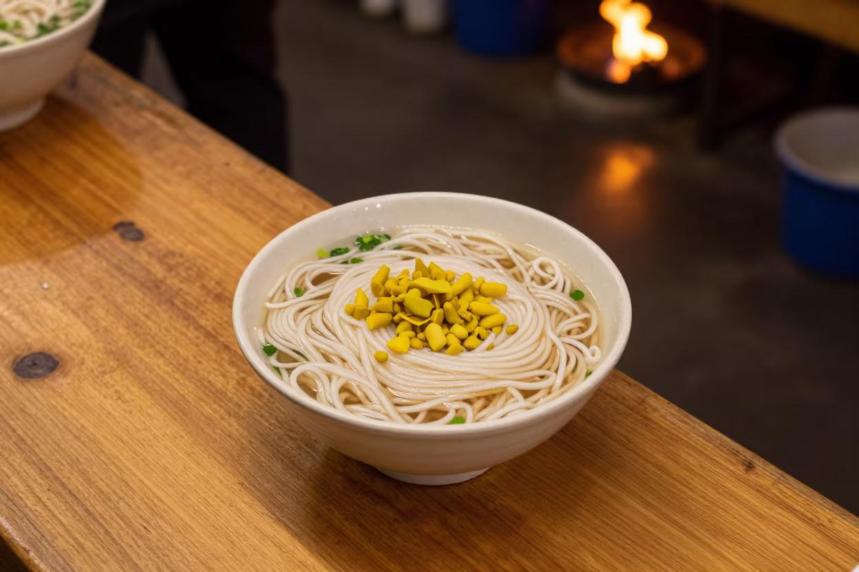 Burmese Shan Noodles at Newcastle Market Stall in at a market stall counter in Newcastle upon Tyne