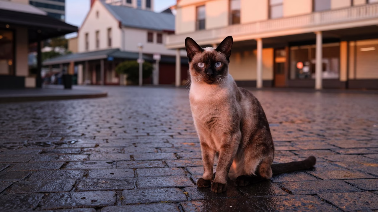 Burmilla Cat in Hobart at Copper-toned Light Before Dusk in in Hobart, Tasmania, Australia