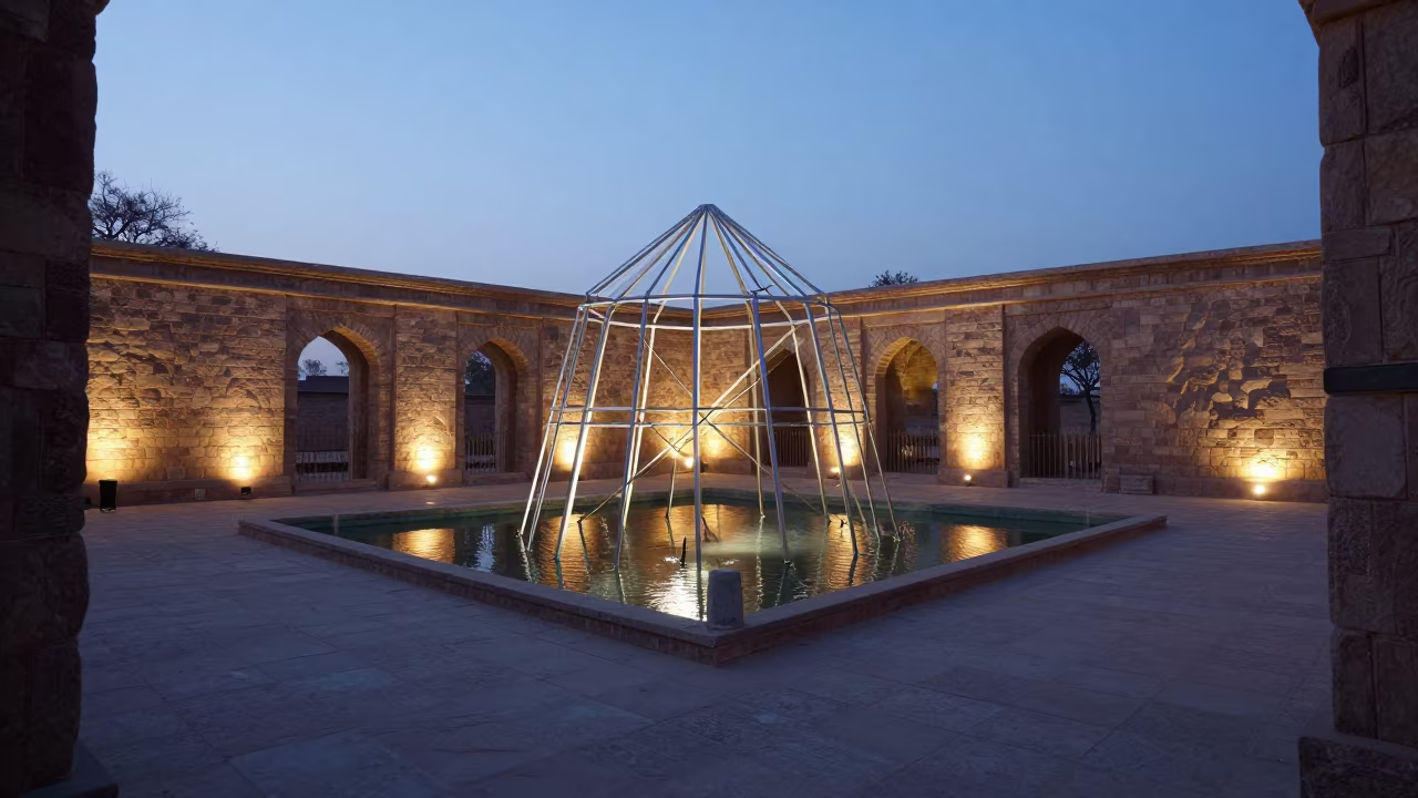 Burning Man Installation in Winter Prayer Hall in in a prayer hall near Rajshahi
