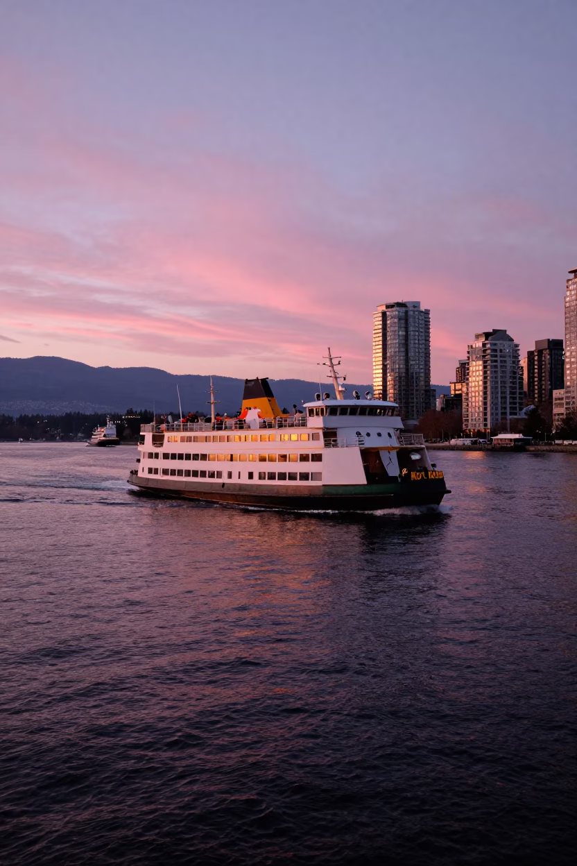 Burrard Inlet at Sunset Light in Vancouver in in Vancouver, British Columbia, Canada