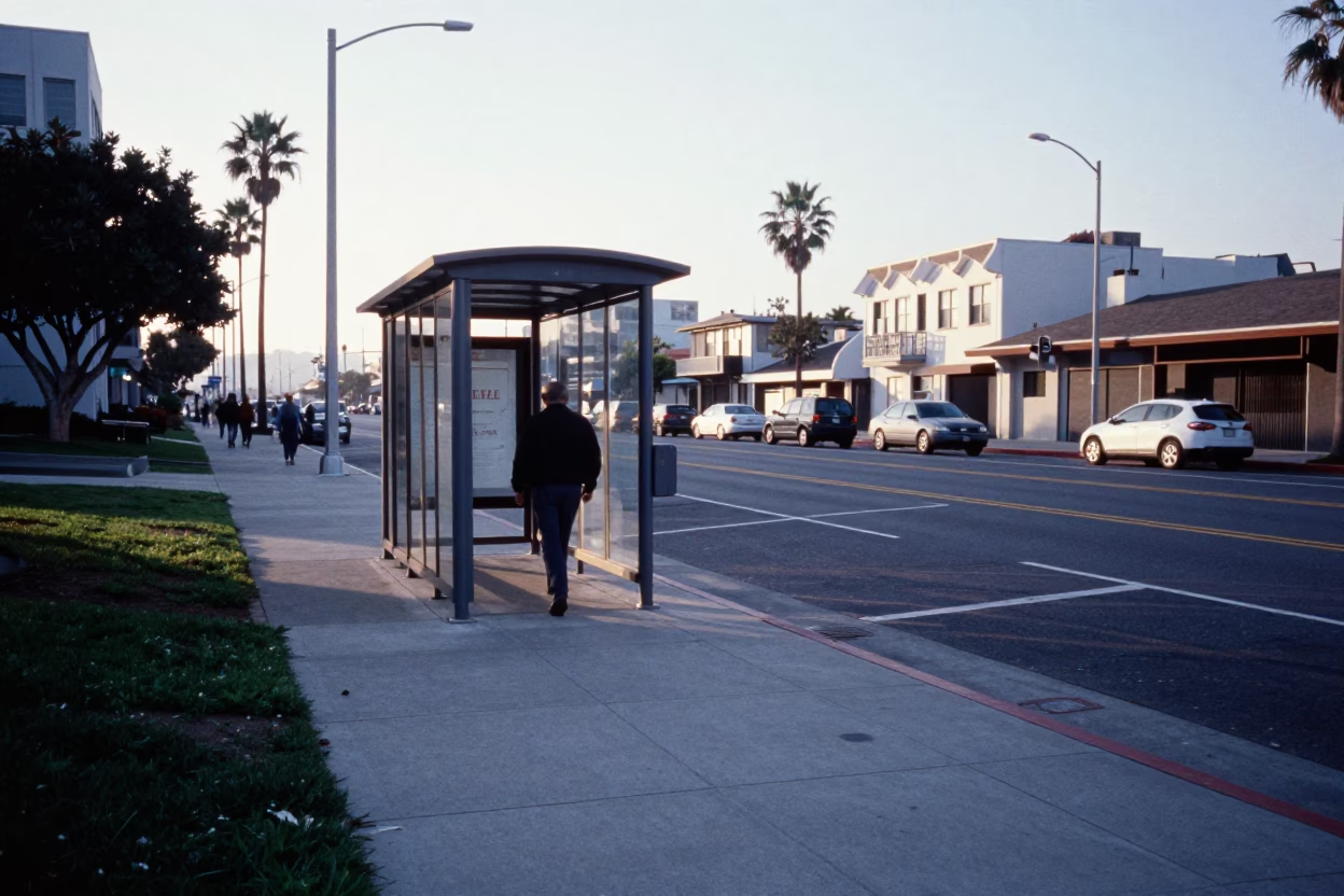 Bus Shelter in San Diego at Early Morning Light in in San Diego, California, United States