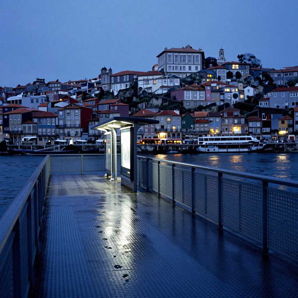 Bus Stop at Twilight in Porto in in Porto, Portugal