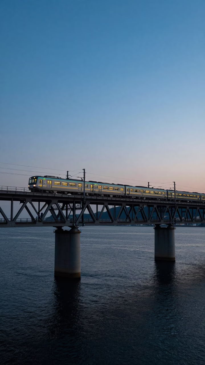 Busan Crossing Bridge at Blue Hour in in Busan, South Korea
