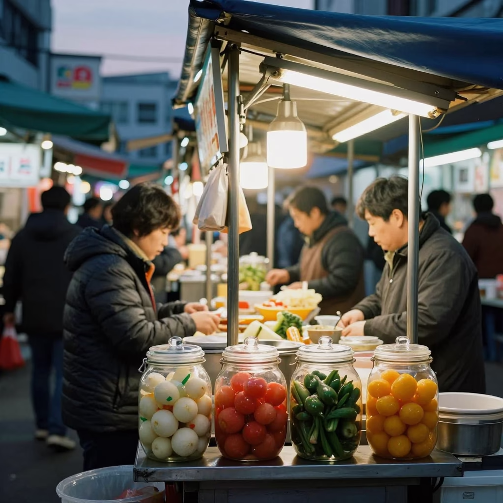 Busan Food Stall at The Early Evening Light in in Busan, South Korea