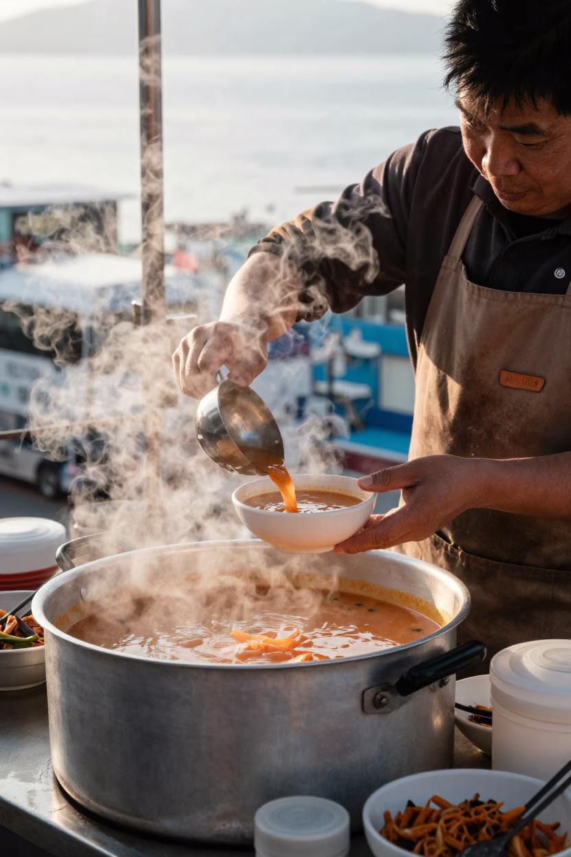 Busan Harira Soup at The Early Morning Light in in Busan, South Korea
