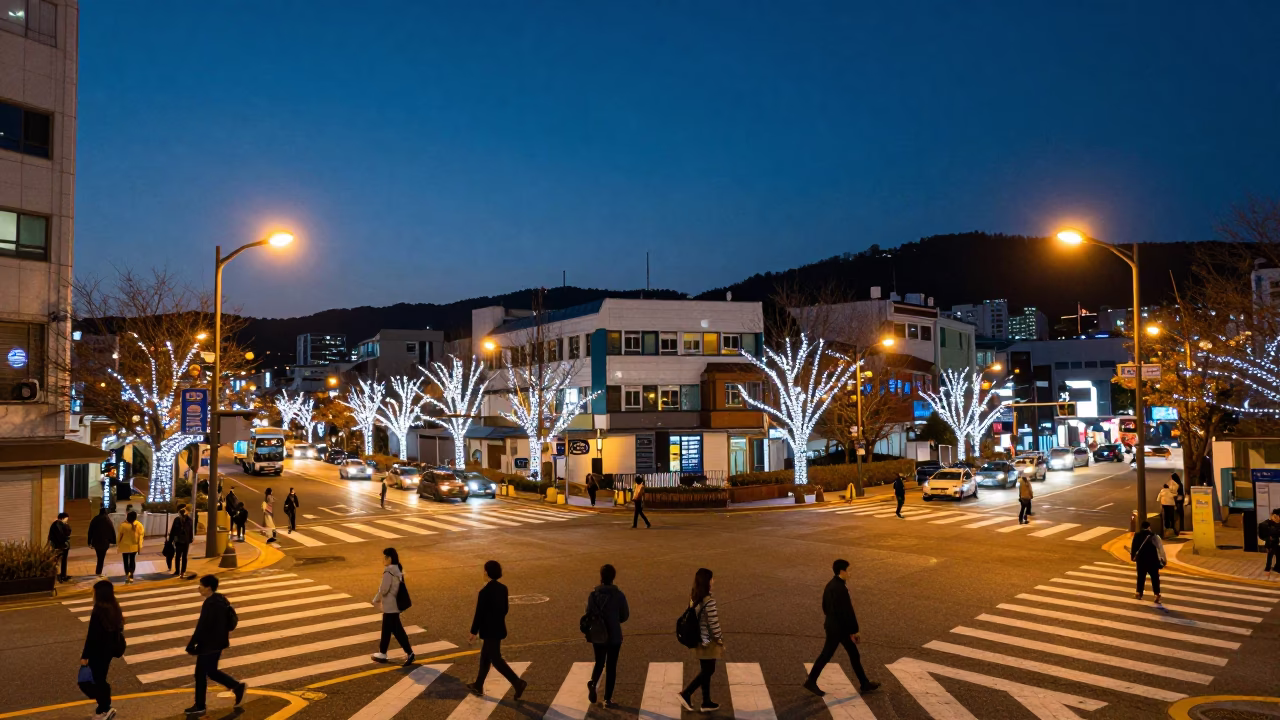 Busan Lights Glowing at As City Lights Begin To Glow in in Busan, South Korea