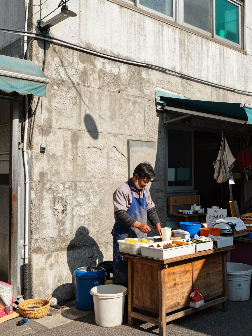Busan Market Scene at The Flat Glare Of Noon Light in in Busan, South Korea
