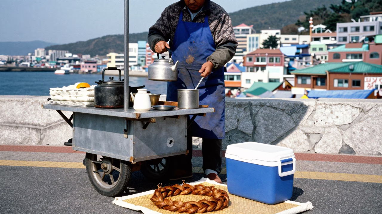 Busan Preparing Food at Flat Noon Light in in Busan, South Korea