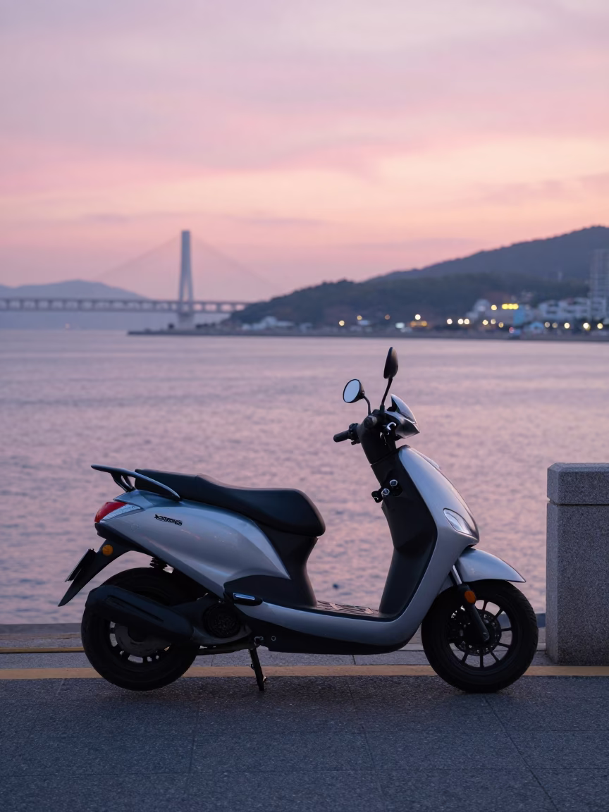 Busan Scooter Parked at The Early Evening Light in in Busan, South Korea