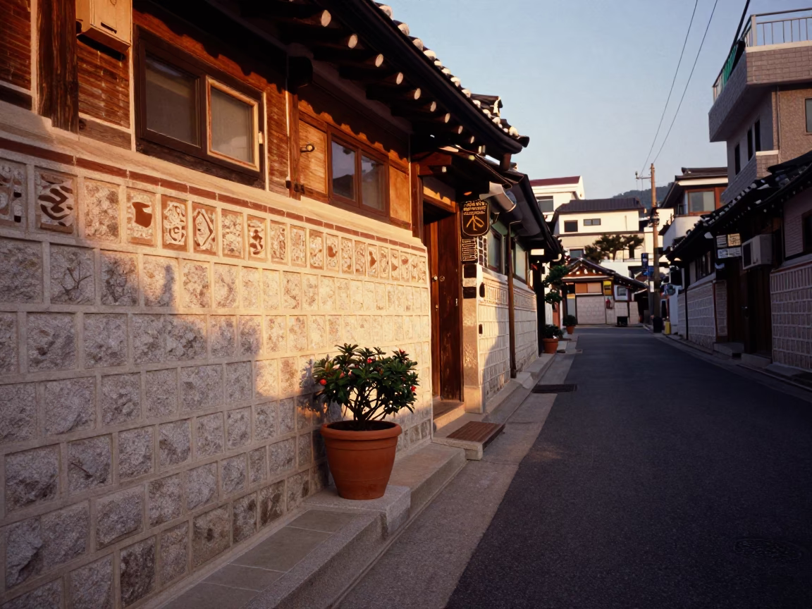 Busan South Korea Evening Street Scene with Flowerpot and Local Life in in Busan, South Korea