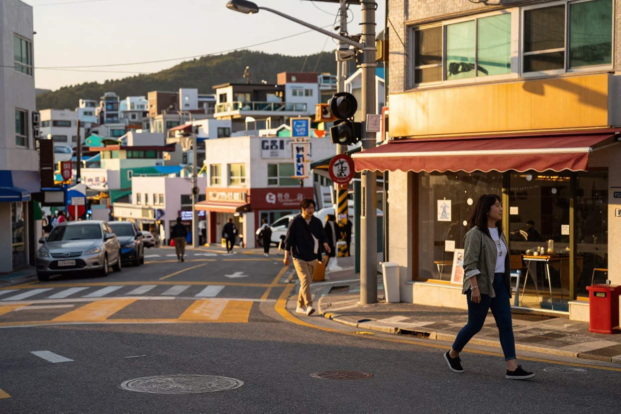Busan South Korea Golden Hour Street Scene with Charm Bracelet Detail in in Busan, South Korea