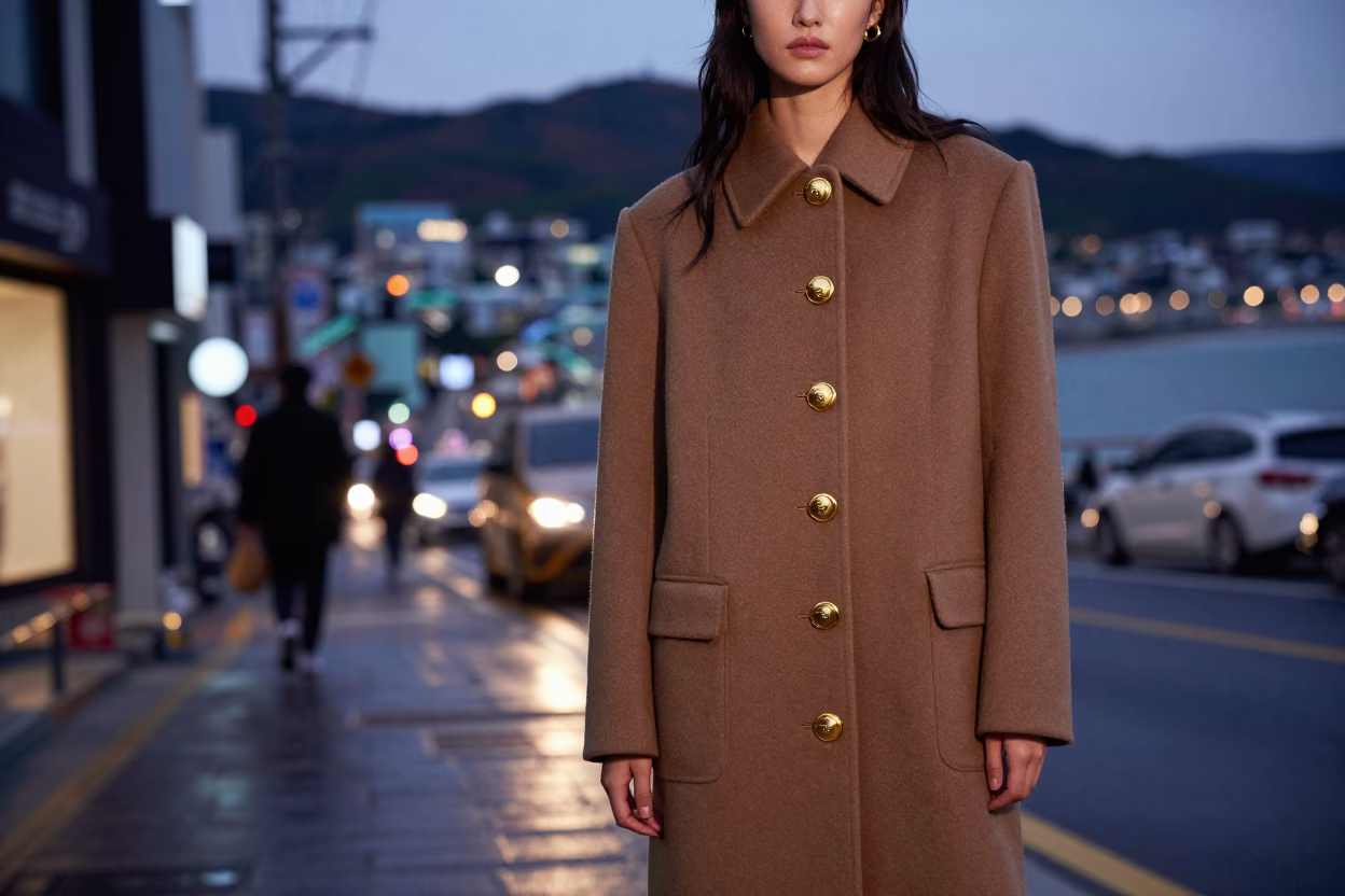 Busan Street Fashion at Dusk with Brass Accents and Padlock Details in in Busan, South Korea