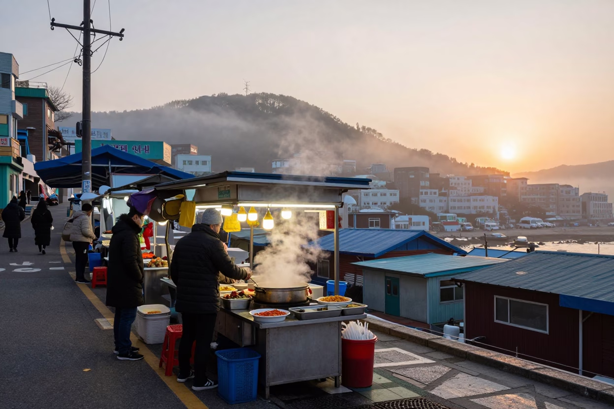 Busan Street Scene at First Light Of Dawn in in Busan, South Korea