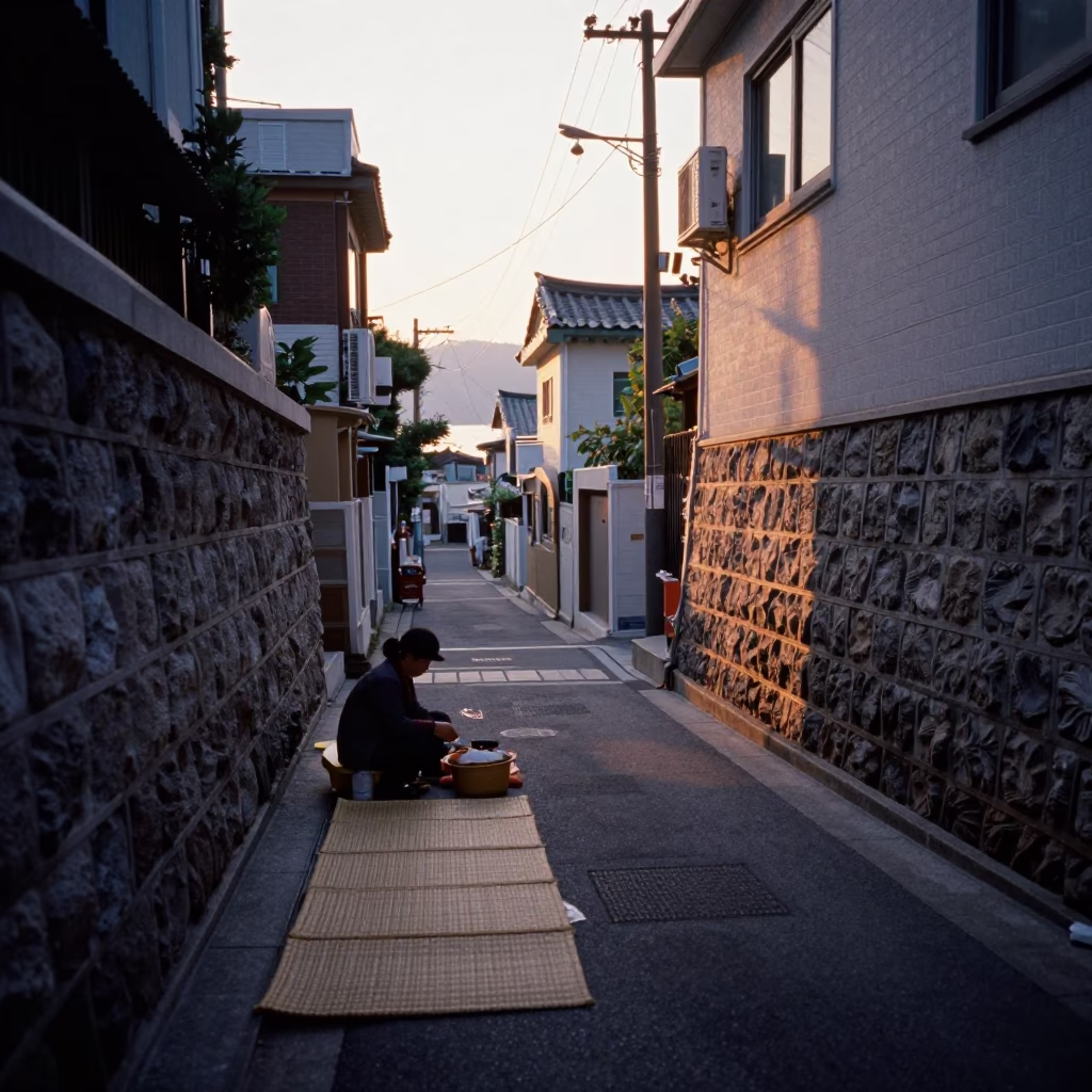 Busan Street Scene at First Light Of Dawn in in Busan, South Korea