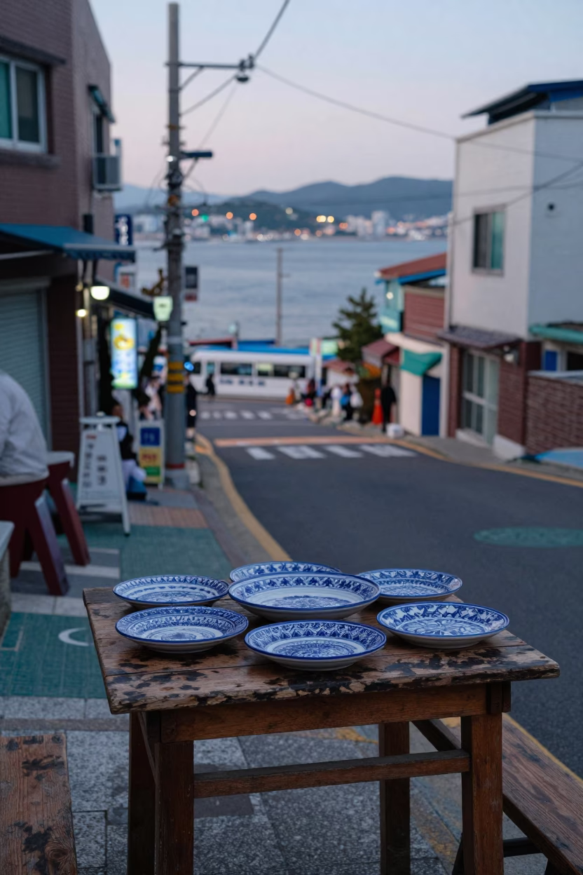 Busan Street Scene at The Early Evening Light in in Busan, South Korea