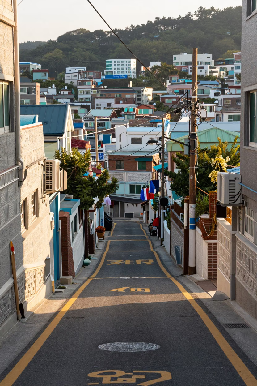 Busan Street Scene Early Afternoon with Coat Brush and Local Interaction in in Busan, South Korea
