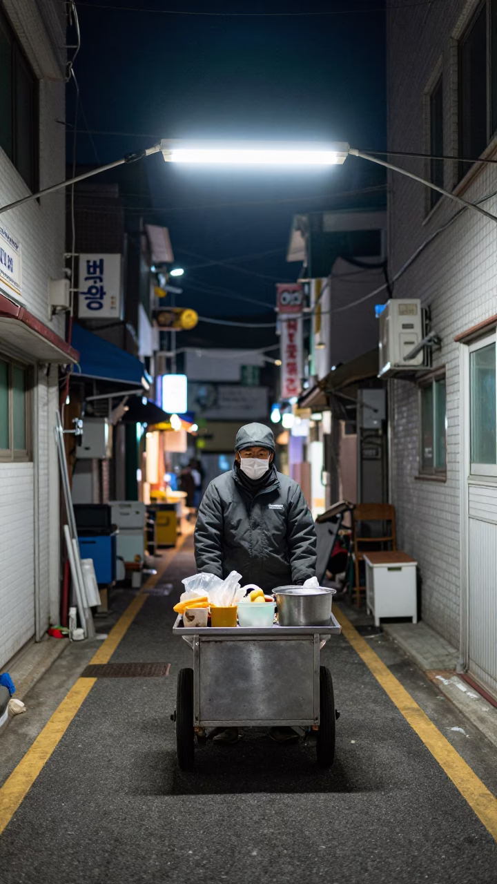 Busan Vendor Illuminated at Deep In The Night Light in in Busan, South Korea