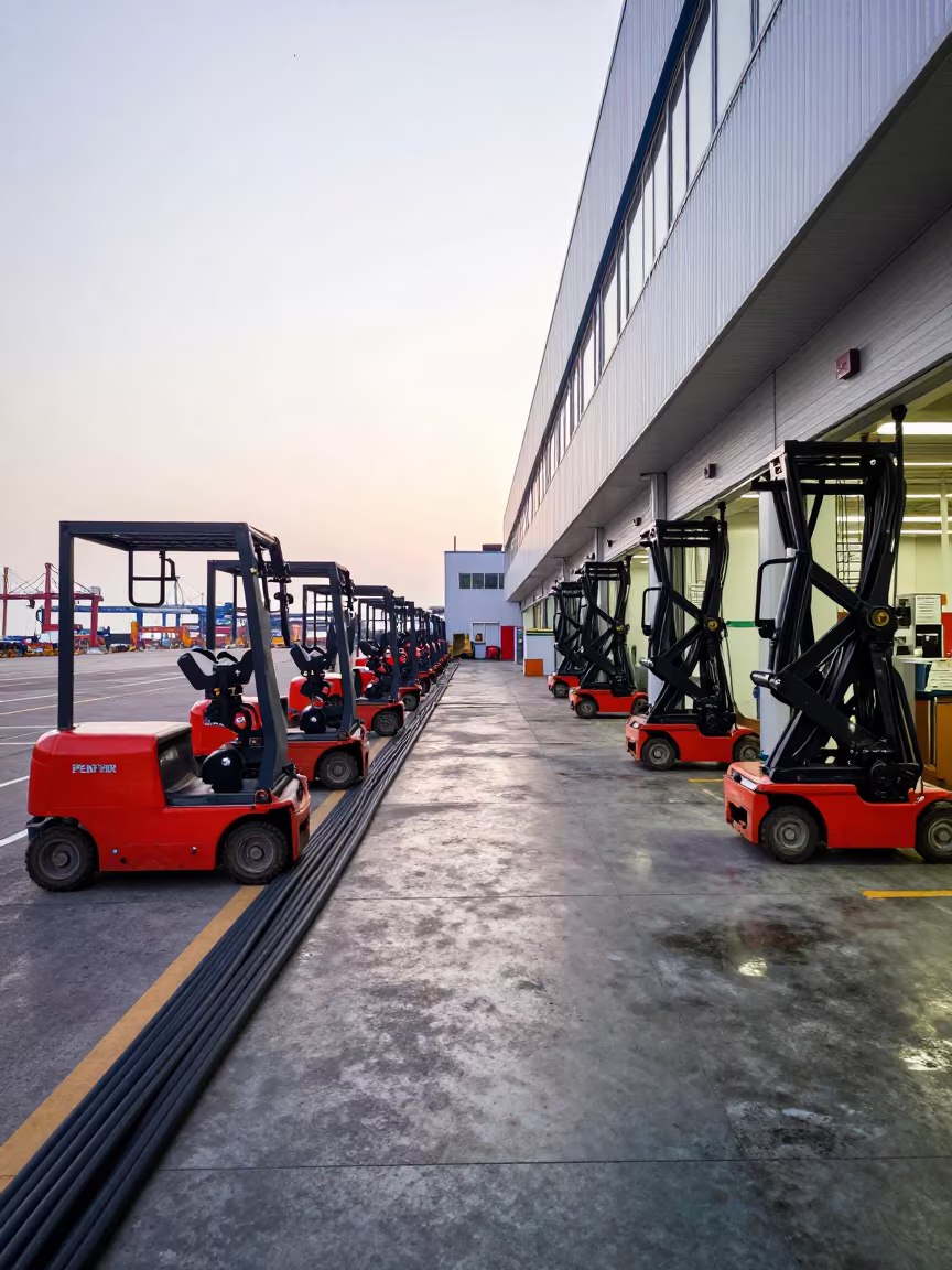 Busan Warehouse Charging Area Late Afternoon in inside a dispatch office above the dock in Busan