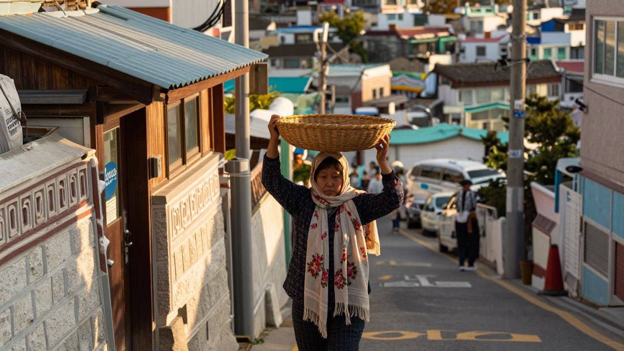 Busan Woman at Late Afternoon Light in in Busan, South Korea