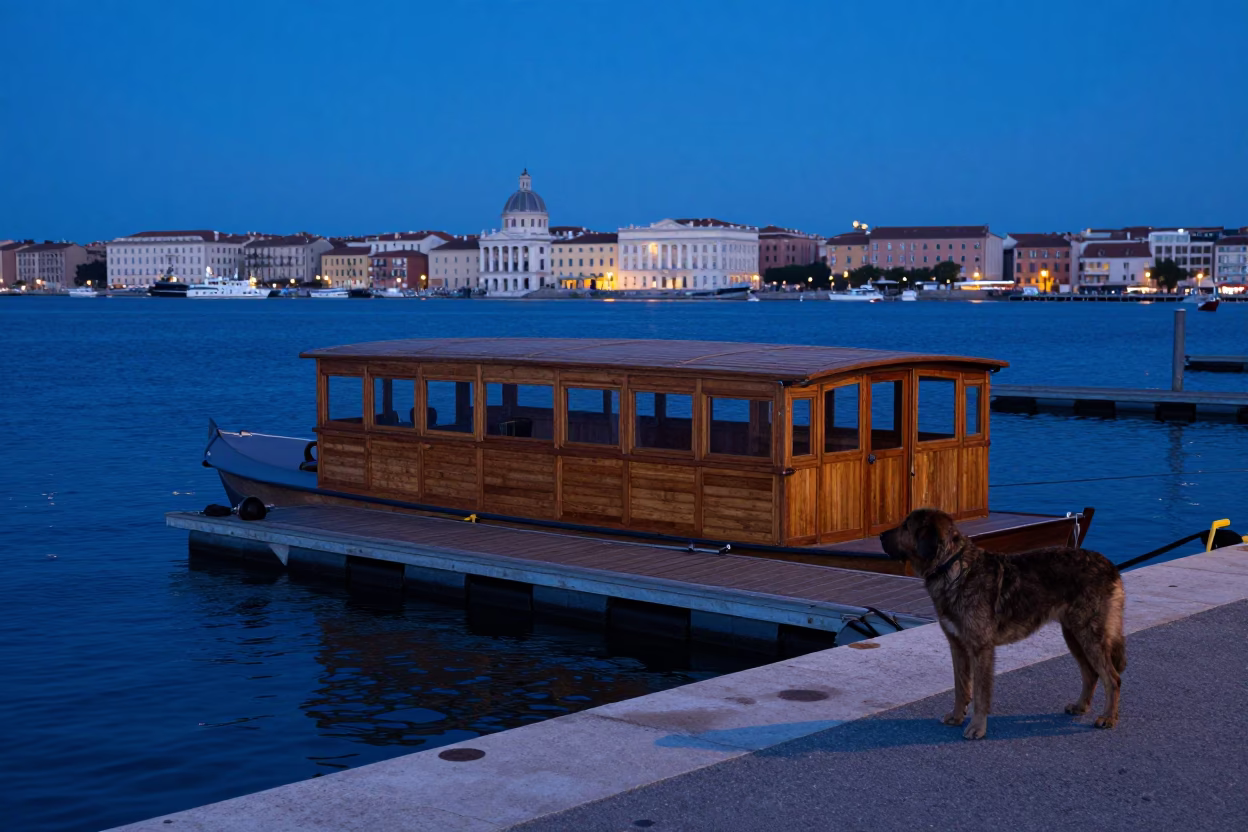 Busbars Twilight in Naples at The Last Blue Light Of Evening in in Naples, Italy