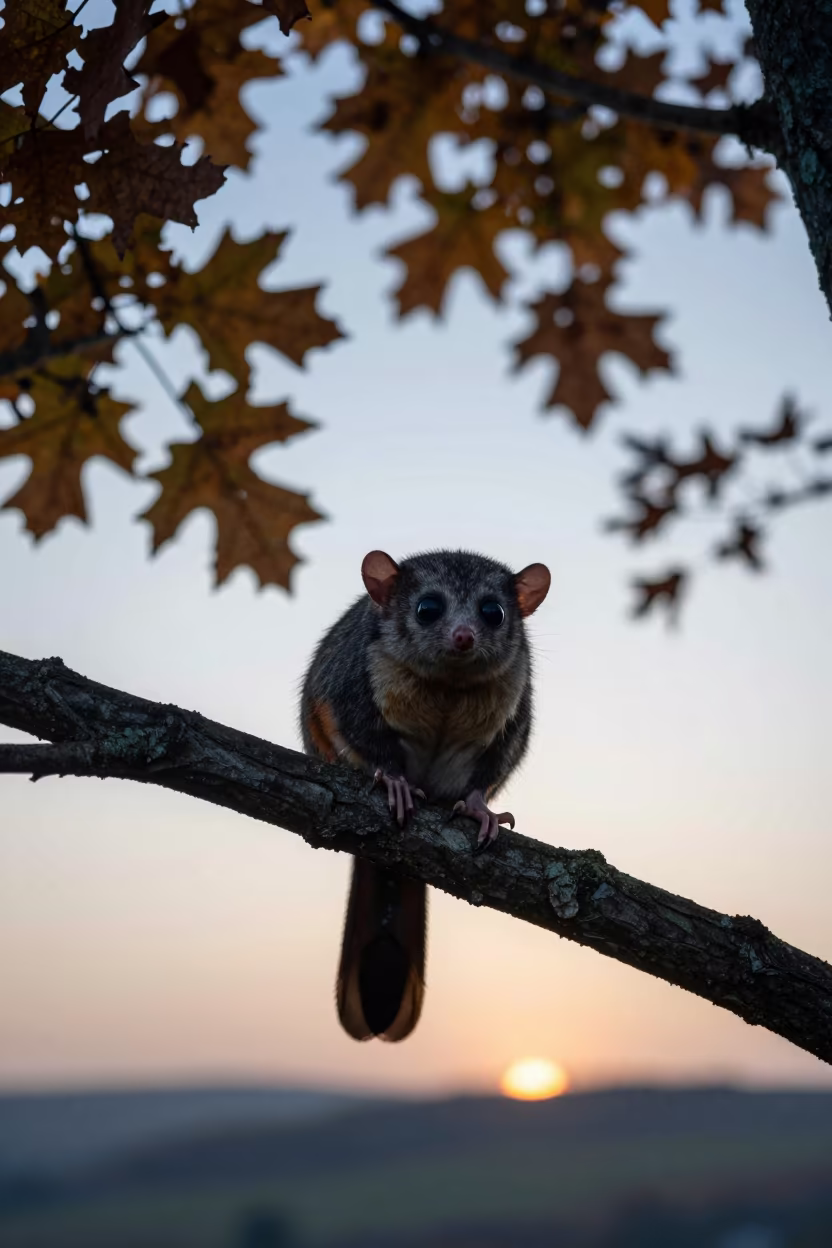 Bushbaby with Enormous Eyes in Autumn Rhine Valley in in the Rhine Valley