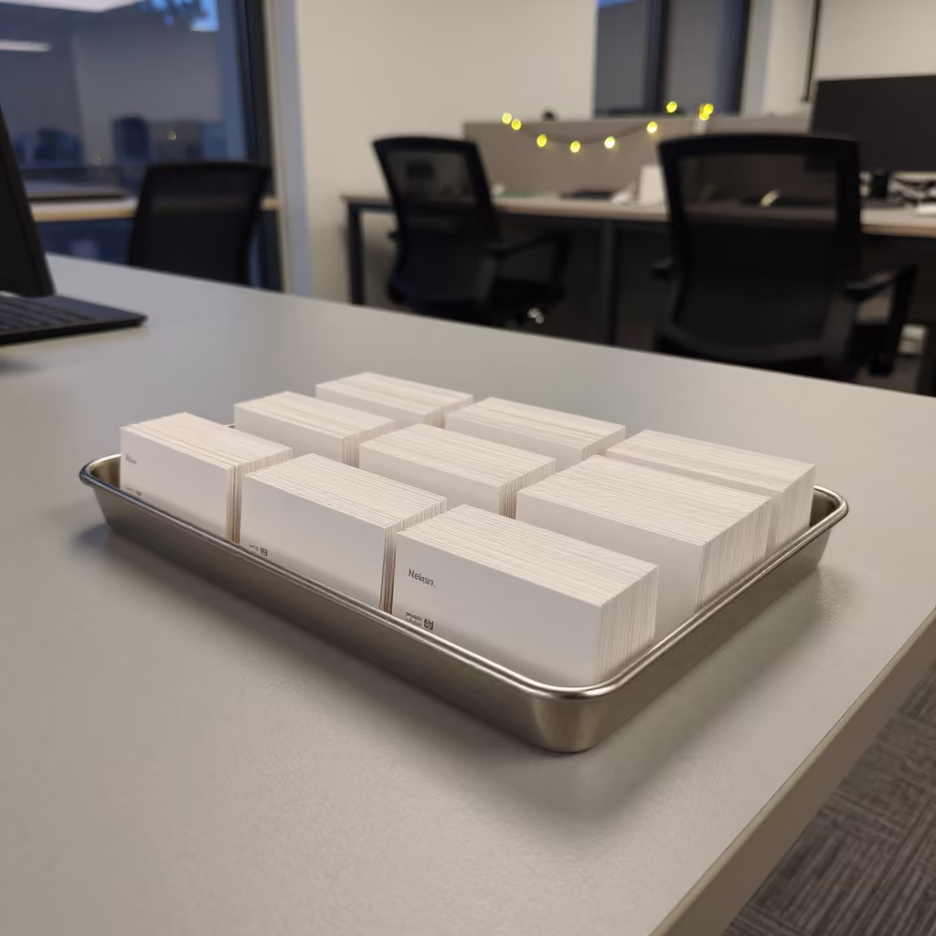 Business Card Reorder Proof Tray in Nelson Office in inside an open-plan office bay in Nelson