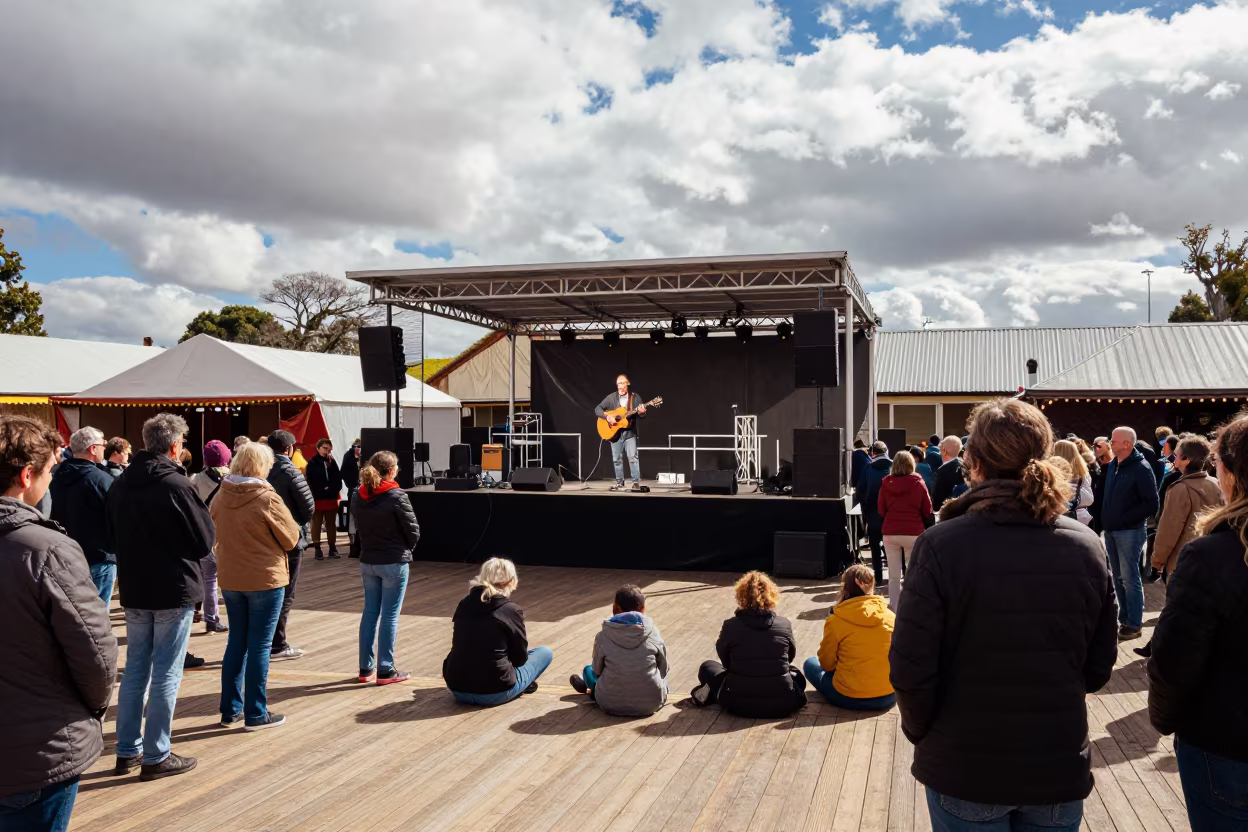 Busker Guitar Festival Stage Oudtshoorn Winter in on a festival main stage in Oudtshoorn