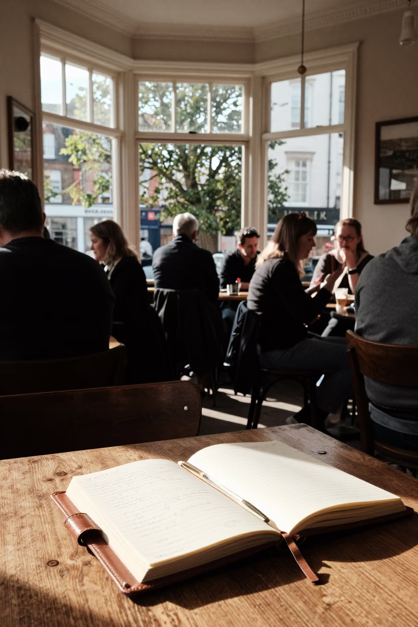 Bustling Bristol Cafe Interior with Local Patrons and Natural Afternoon Light in in Bristol, United Kingdom