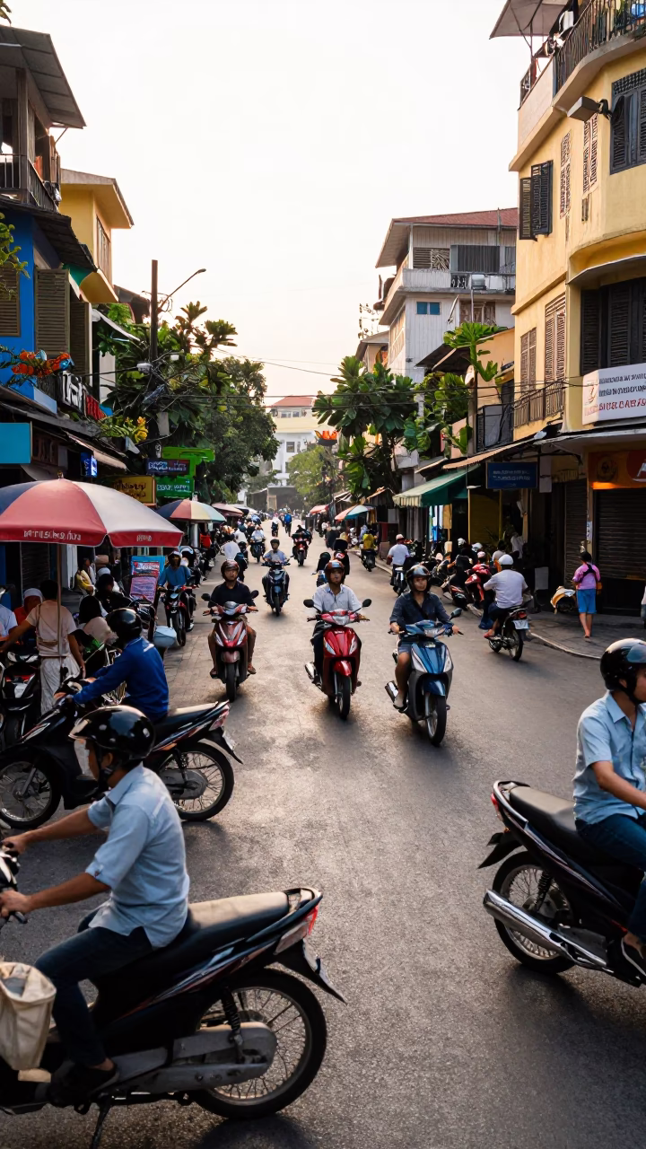 Bustling Saigon Street Scene Early Afternoon 1970s Vietnam with Construction and Local Life in in Ho Chi Minh City, Vietnam