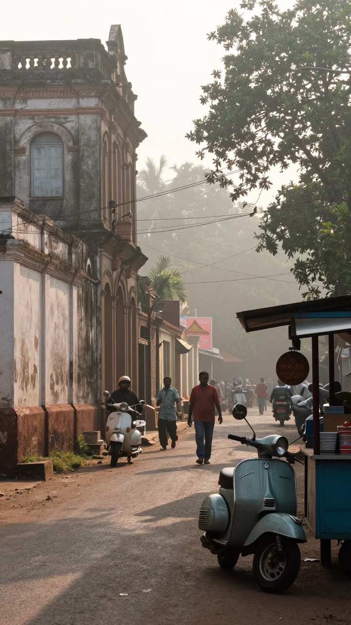 Bustling Street in Kochi at As First Light Reaches The Scene in in Kochi, India