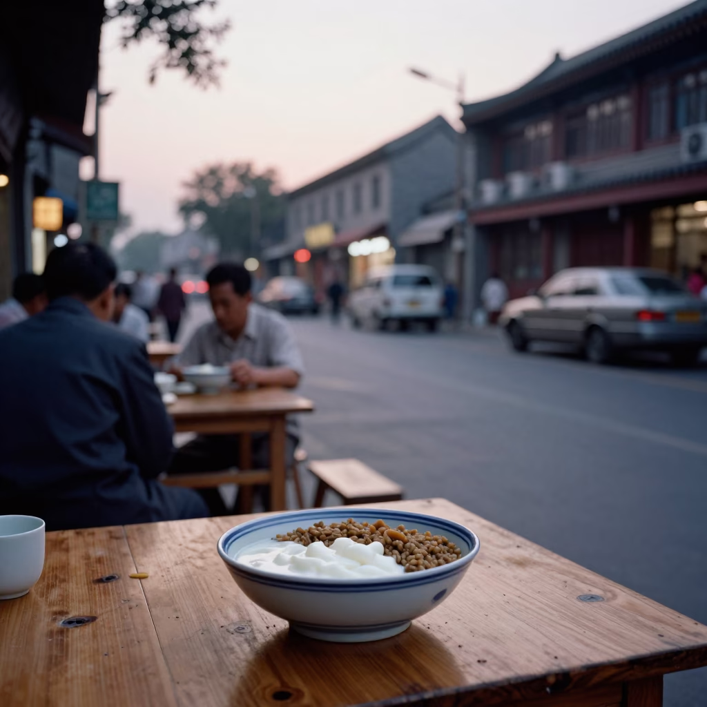 Busy 1960s Beijing Street Scene Evening Light with Local Food and Daily Life in in Beijing, China